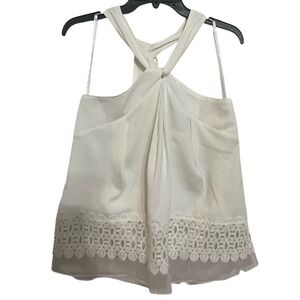 Gianni Bini White Halter Neck Lace‎ Trim Tank Top Size S